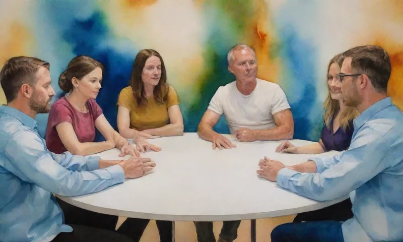 Empatía: motor de cambio en las relaciones interpersonales 3 Un grupo diverso de personas que se dedican a escuchar activamente, demostrando no verbalmente empatía a través del lenguaje corporal como los ganglios de cabeza y los gestos de mano abierta mientras se sientan alrededor de un círculo en una mesa.