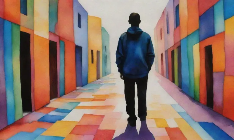 Historias de cambio comunitario que inspiran transformación 8 Una figura solitaria está silueta contra un mosaico vibrante de comunidades fragmentadas.